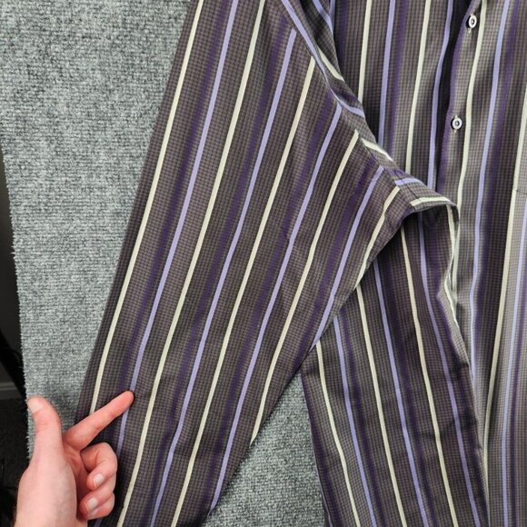 Tommy Bahama XXL 100% Silk Purple Gray Stripe Plaid Long Sleeve Button Up Shirt - Picture 16 of 16
